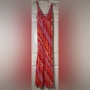 Faded Glory Pink & Orange Printed Sleeveless Maxi Dress
